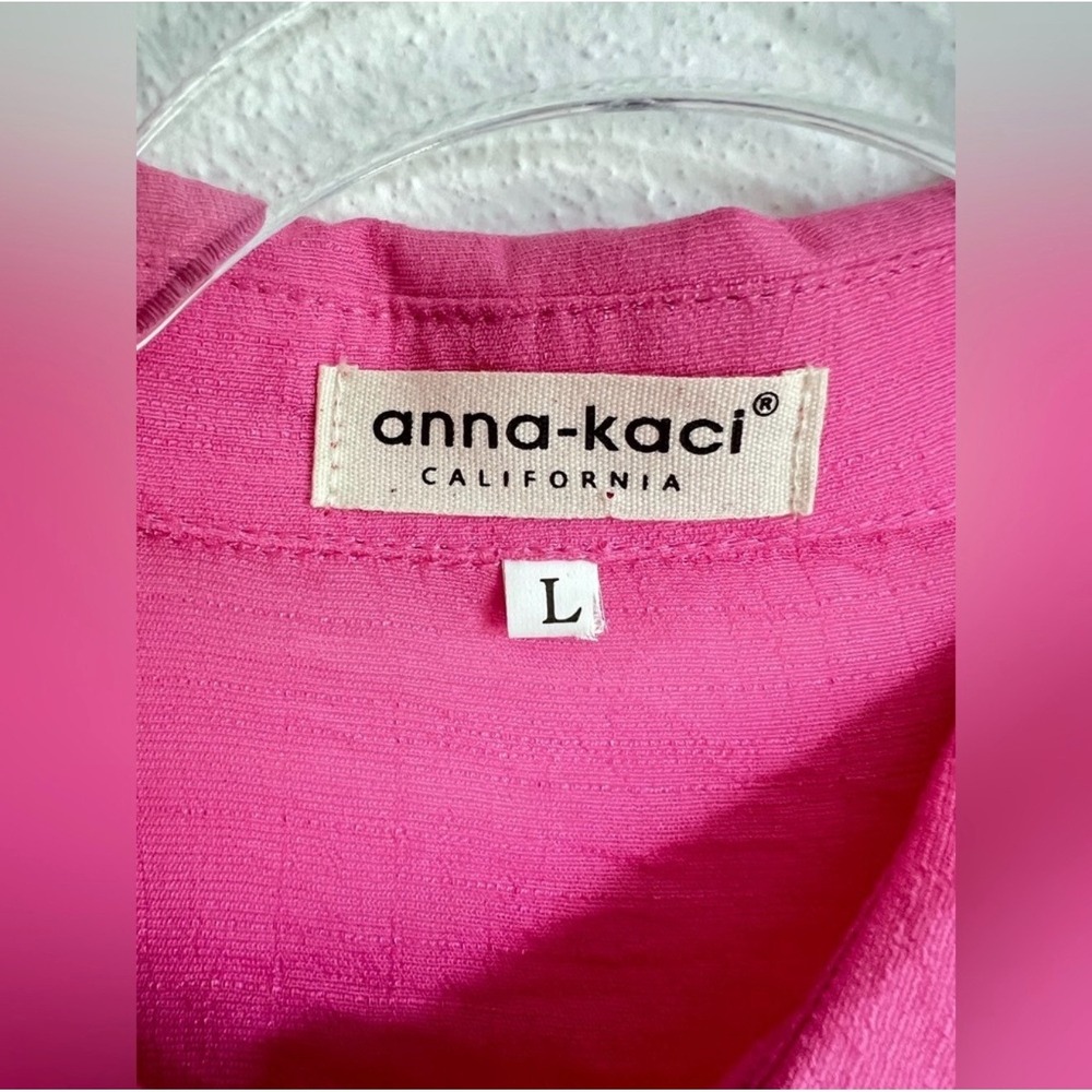 Anna-Kaci Hot Pink Button Down Boyfriend Shirt Roll Tab Coverup Blouse Size L - Picture 5 of 8